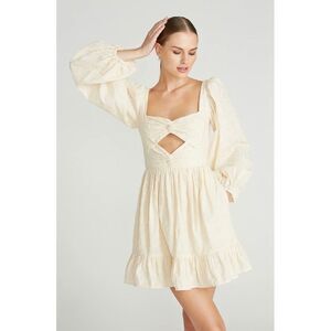 NWT Amur Aida Cutout Mini Dress Off White Puff Sleeve Organic Cotton Ruffle 4